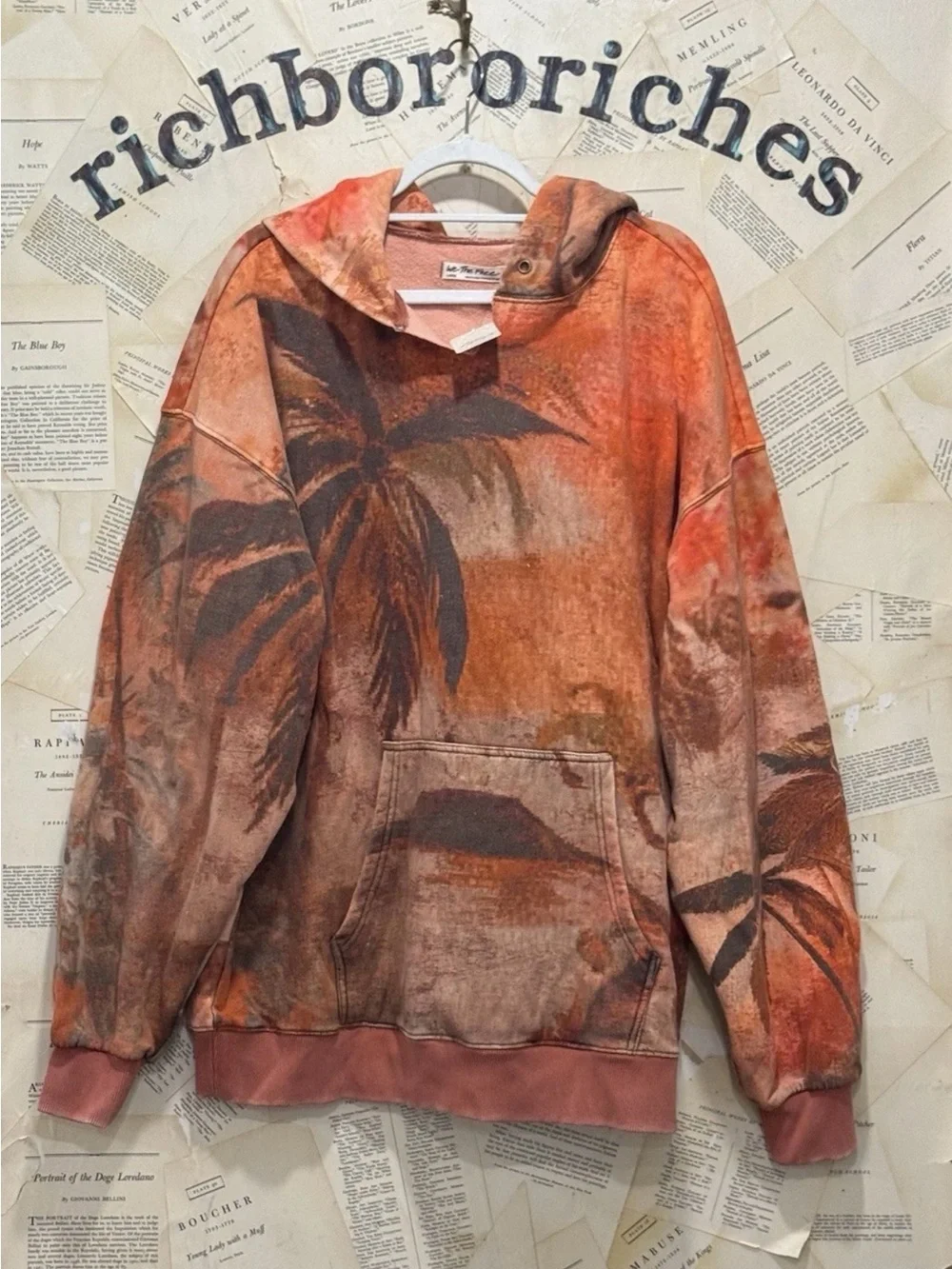 Free People It's A Vibe Printed Hoodie We The Free Sunset Red Earth Combo